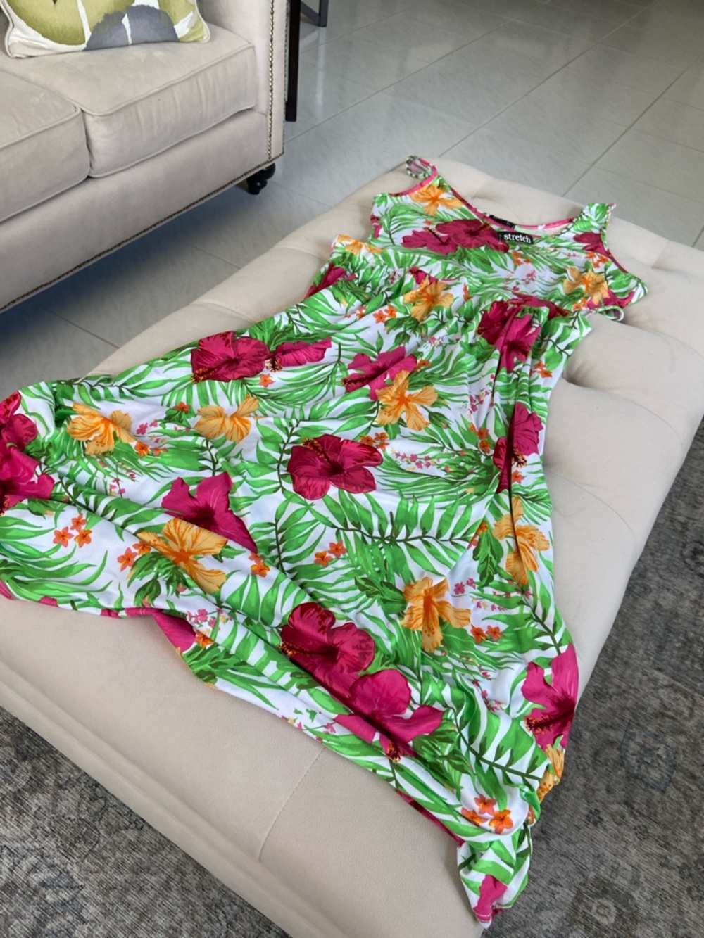 Rouge 4x Tropical Floral Maxi Dress in White, Green, Fuchsia & Yellow (NWT)
